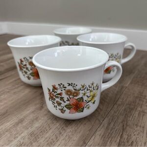 Vintage Corelle coffee mug Indian Summer pattern floral orange yellow Set of 4